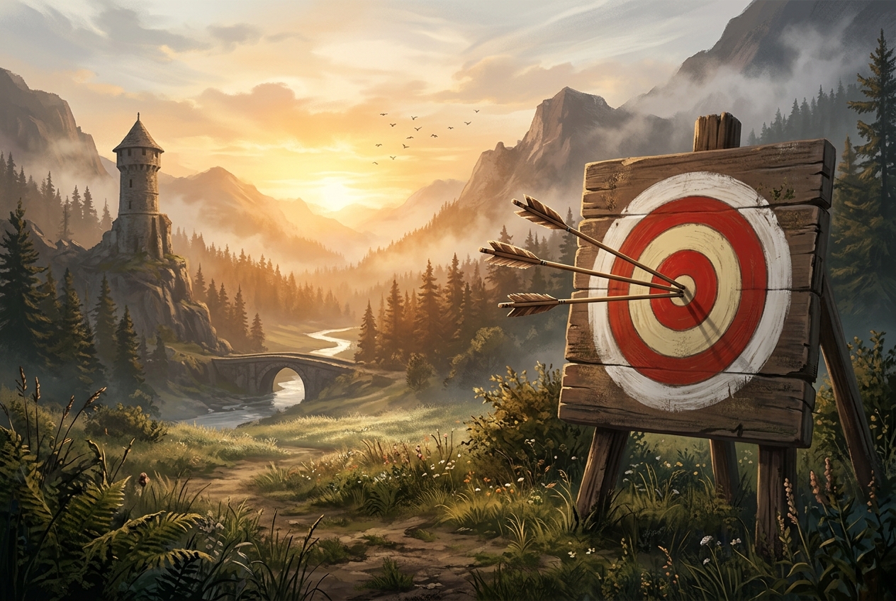 Morning Sunday Teer archery target at sunrise